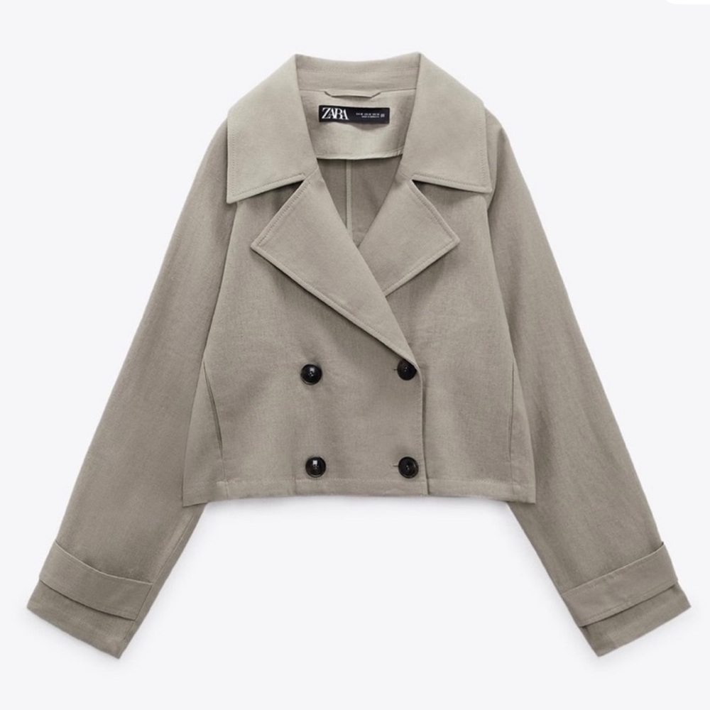 Zara Gray Cropped Trench Coat